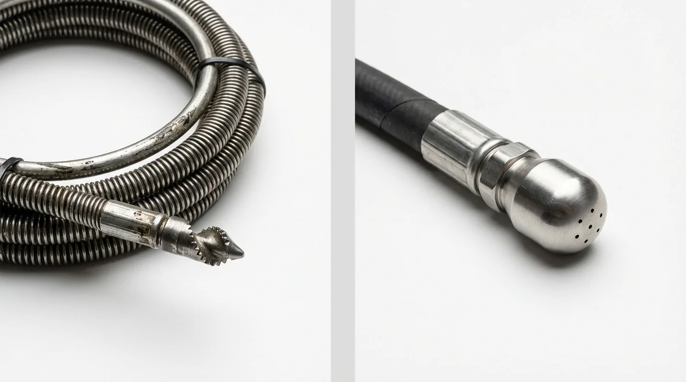 Drain snake cable and hydro jetting nozzle used for drain cleaning in Sheldon, IL