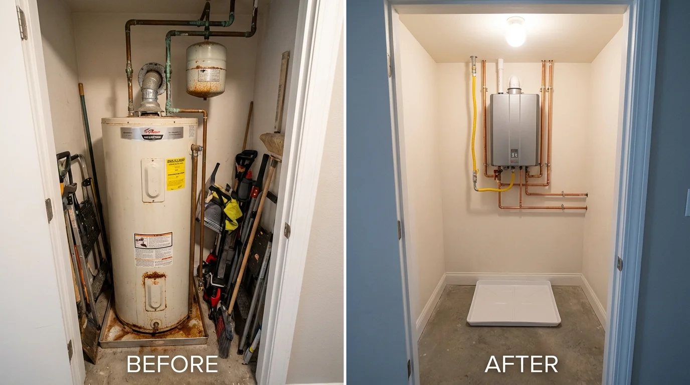 Tank water heater versus wall-mounted tankless unit comparison for Sheldon, IL homeowners